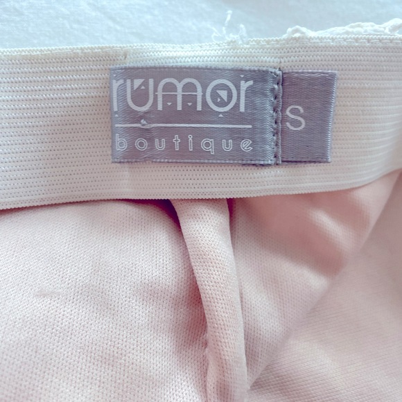 Rumor Boutique A-symmetrical nude mini skirt with eyelet overlay. Size Small - Picture 4 of 4